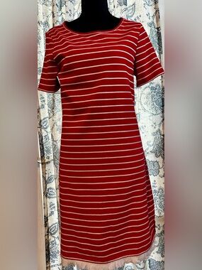 beachlunchlounge Red & White Striped Midi Dress Size Small Petite